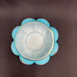 Blue Satin Overlay Melon Squat Bowl With Hand Painted Floral Design