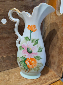 Vintage Floral Pitcher; Floral Vase; White Vase; Ceramic Vase
