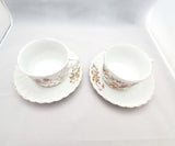 White Porcelain Tea Cups and Saucers with Floral Design; Floral Teacup; Porcelain Teacup