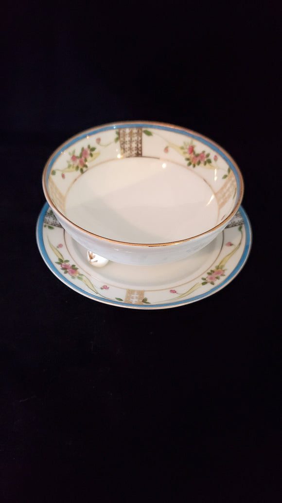 Nippon Footed Bowl with Under Plate; Hand Painted Nippon; Vintage Nippon; Nippon Floral Bowl