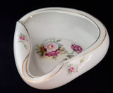 Rolled Edge Dish; Porcelain Heart Shaped Vintage Dish; Hand Painted Heart Dish