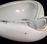 Rolled Edge Dish; Porcelain Heart Shaped Vintage Dish; Hand Painted Heart Dish