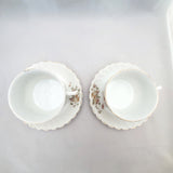 White Porcelain Tea Cups and Saucers with Floral Design; Floral Teacup; Porcelain Teacup