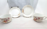 White Porcelain Tea Cups and Saucers with Floral Design; Floral Teacup; Porcelain Teacup