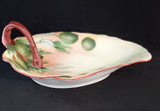 Leaf Shaped Hand Painted Dish;  Limoges France; Handled Leaf Dish