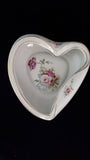 Rolled Edge Dish; Porcelain Heart Shaped Vintage Dish; Hand Painted Heart Dish