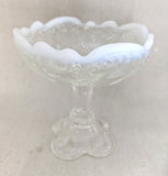 Antique Northwood Glass Company Intaglio Pattern Opalescent Jelly Compote, Clear Early American Pressed Glass