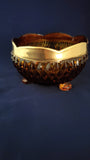 Indiana Glass Footed Dish; Amber Diamond Point Footed Snack or Candy Dish; Gold Rim Dish