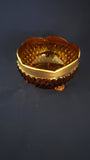 Indiana Glass Footed Dish; Amber Diamond Point Footed Snack or Candy Dish; Gold Rim Dish