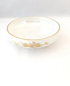 Antique MZ Moritz Zdekaver Footed Mayonnaise or Condiment Bowl with Ladle, Hand Painted