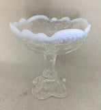 Antique Northwood Glass Company Intaglio Pattern Opalescent Jelly Compote, Clear Early American Pressed Glass