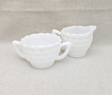 Jeanette Milk Glass Creamer and Open Sugar; Jeanette Cubist Pattern