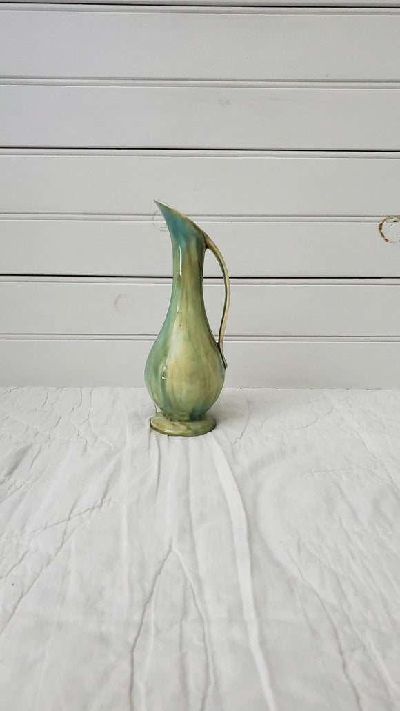 Holland Mold Green Drip Pitcher Vase, Vintage