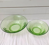 Set of 2 Federal Green Depression Glass Colonial Fluted (Rope) Bowls, Vintage