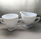 Milk Glass Creamer and Sugar Set/ Footed Creamer/ White Glass