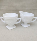 Milk Glass Creamer and Sugar Set/ Footed Creamer/ White Glass