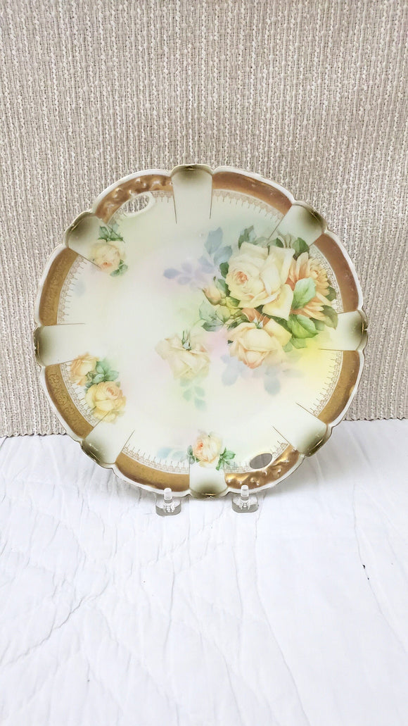 Vintage PT Bavaria Hand Painted Floral Plate, Reticulated Handles