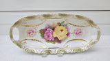 Floral Celery Dish; German Celery Dish; Oval Floral Dish; White and Green Dish