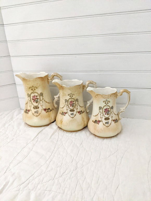 SF & Co Blush Ware Pitchers; (Simon Fielding) Crown Devon; Stoke on Trent England; Set of Three