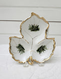 Vintage Napco Leaf Shaped Candy or Nut Dish, Hand Painted Floral Design