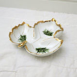 Vintage Napco Leaf Shaped Candy or Nut Dish, Hand Painted Floral Design