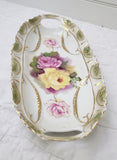 Floral Celery Dish; German Celery Dish; Oval Floral Dish; White and Green Dish