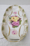 Floral Celery Dish; German Celery Dish; Oval Floral Dish; White and Green Dish