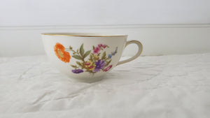 German Floral Tea Cups; Thomas Germany 3557; White Ceramic Tea Cups