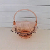 Vintage Tiara Glass Duchess, or Fleur de Lis, Pink Depression Glass Basket with Handle