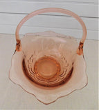 Vintage Tiara Glass Duchess, or Fleur de Lis, Pink Depression Glass Basket with Handle