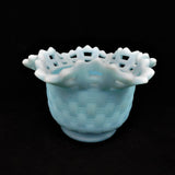 Fenton Satin Blue Basket Weave Vase; Vintage Fenton; Fenton Art Glass; Fenton Basket Weave