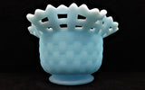 Fenton Satin Blue Basket Weave Vase; Vintage Fenton; Fenton Art Glass; Fenton Basket Weave
