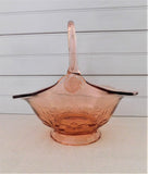 Vintage Tiara Glass Duchess, or Fleur de Lis, Pink Depression Glass Basket with Handle