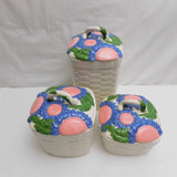 Three Piece Basket Weave Floral Canister Set; Kitchen Canister Set