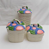 Three Piece Basket Weave Floral Canister Set; Kitchen Canister Set