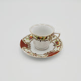 White Floral Tea Cup and Saucer; White and Red Tea Cup and Saucer; Made in Japan