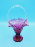 Fenton Art Glass Spiral Cranberry Art Glass Basket with Twisted Clear Handle