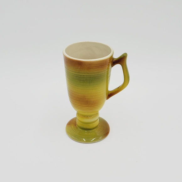 Luzier Yellow Green Brown Air Brush Footed Mug; Vintage Luzier Mug; Luzier Porcelain Mug