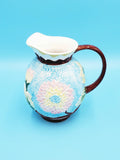 Vintage Seymour Mann Chrysanthemum Majolica Pitcher, Vintage Pastel Floral Majolica Pitcher