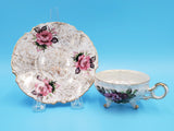 Vintage Made in Japan Gold and Floral Tea Cup and Saucer, Porcelain Tea Cup and Saucer with Roses and Gold Details