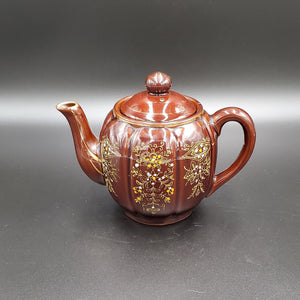 Brown Hand Painted Teapot, Made in Japan; Japanese Brown Teapot; Moriage Redware Pottery Teapot