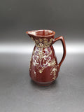 Brown Hand painted Ceramic Pitcher; Moriage Redware Pottery Pitcher; Hand Painted Pitcher, Made in Japan