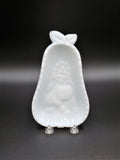 Hazel Atlas Milk Glass Pear Blossom Dish; Vintage Milk Glass; Serving Dish; Trinket Dish