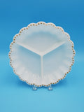 Anchor Hocking Milk Glass Divided Plate with Gold Coated Hobnail Buttons; Milk Glass Dish;