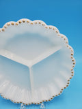 Anchor Hocking Milk Glass Divided Plate with Gold Coated Hobnail Buttons; Milk Glass Dish;