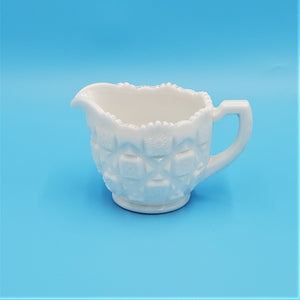 Westmoreland Milk Glass Creamer; Westmoreland Glass Company; Westmoreland Old Quilt Pattern; Pressed Glass