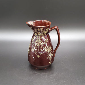 Brown Hand painted Ceramic Pitcher; Moriage Redware Pottery Pitcher; Hand Painted Pitcher, Made in Japan