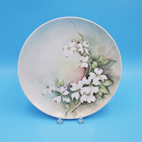 Floral Decorative Ceramic Plate; White Flower Collectible Plate; Hand Painted Plate