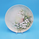 Floral Decorative Ceramic Plate; White Flower Collectible Plate; Hand Painted Plate