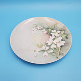 Floral Decorative Ceramic Plate; White Flower Collectible Plate; Hand Painted Plate